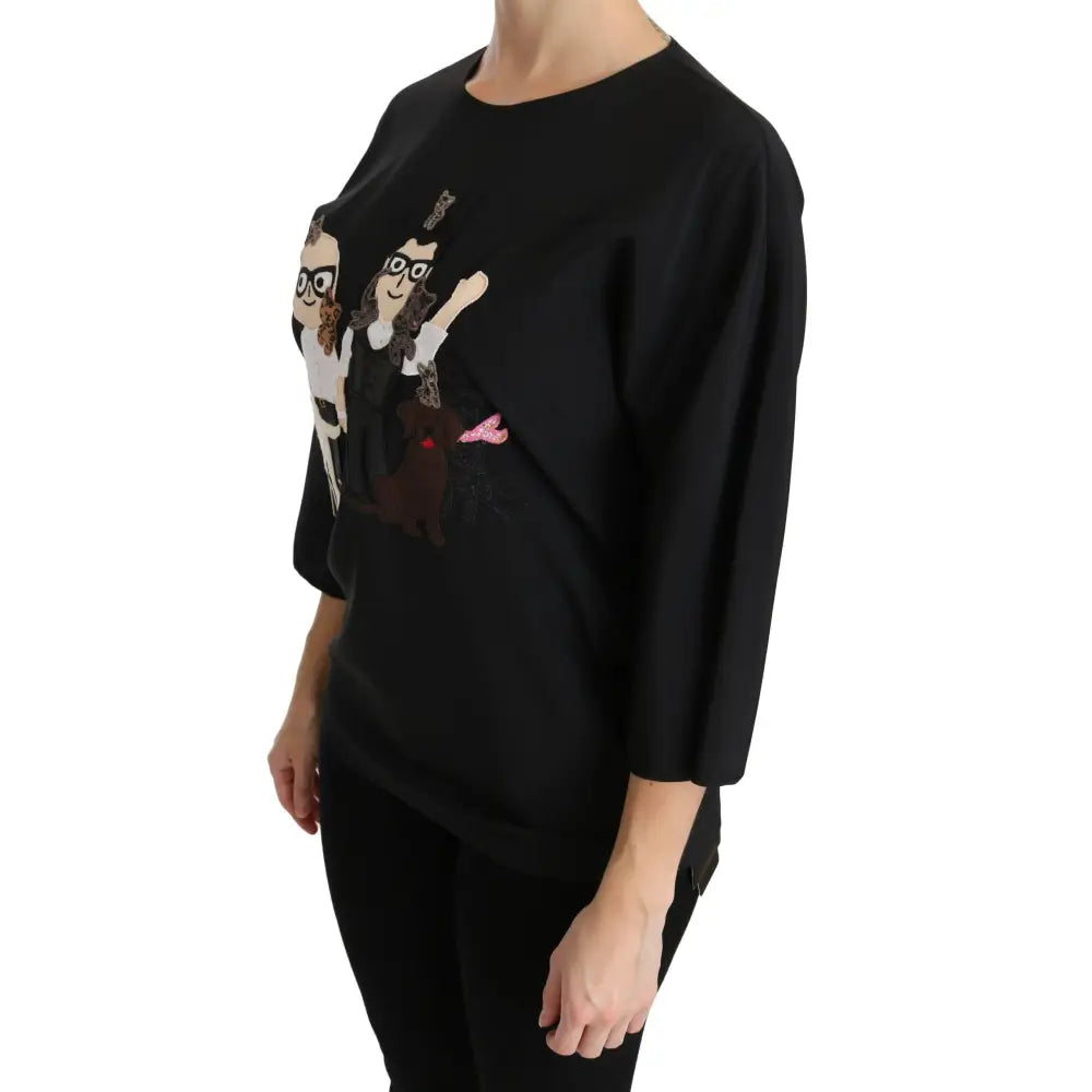 Dolce & Gabbana Black #dgfamily Top T-shirt Silk Blouse