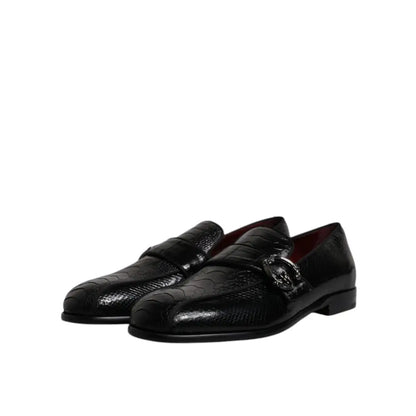 Dolce & Gabbana Black Exotic Leather DG Logo Loafers Formal Dress Shoes