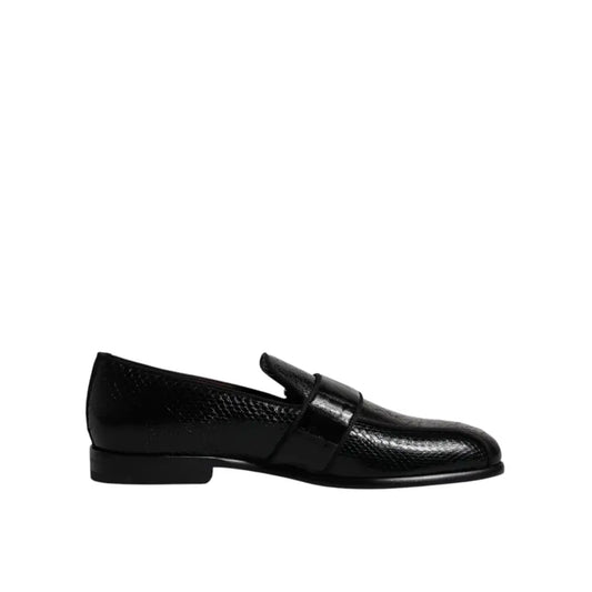 Dolce & Gabbana Black Exotic Leather DG Logo Loafers Formal Dress Shoes