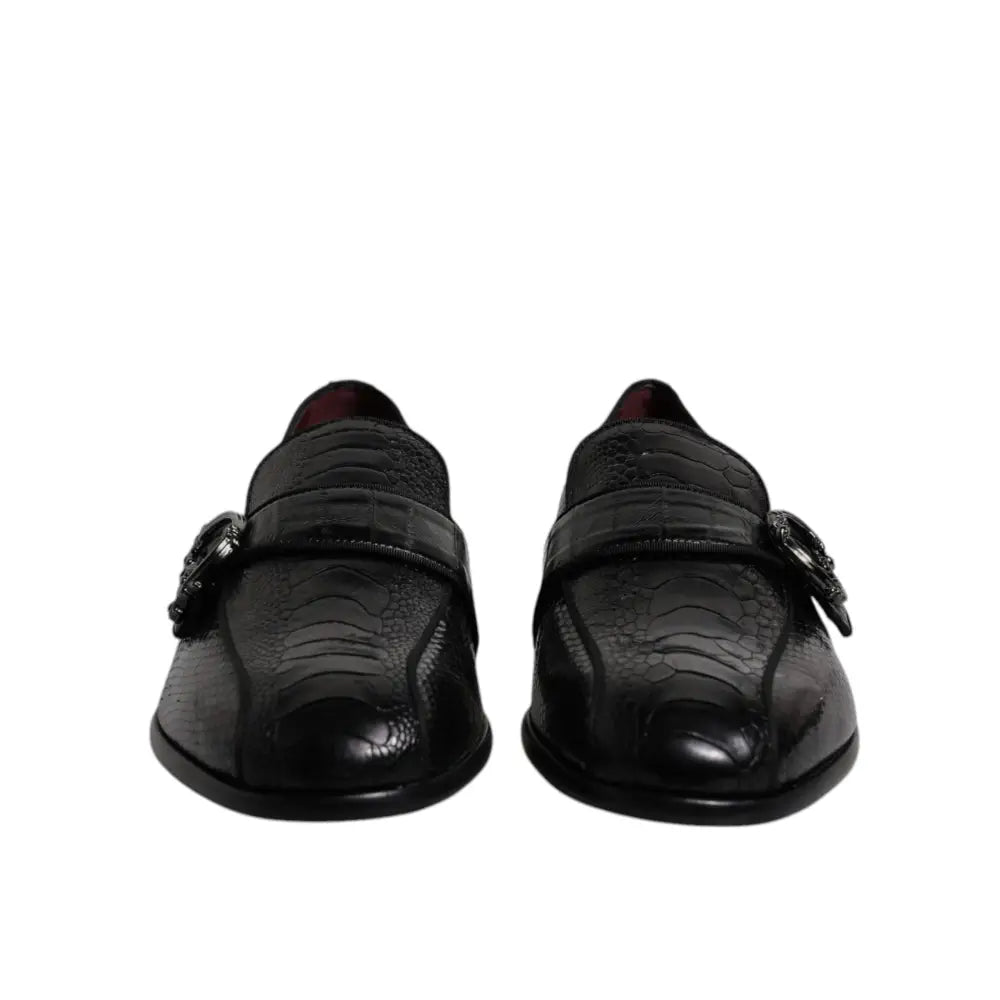 Dolce & Gabbana Black Exotic Leather DG Logo Loafers Formal Dress Shoes