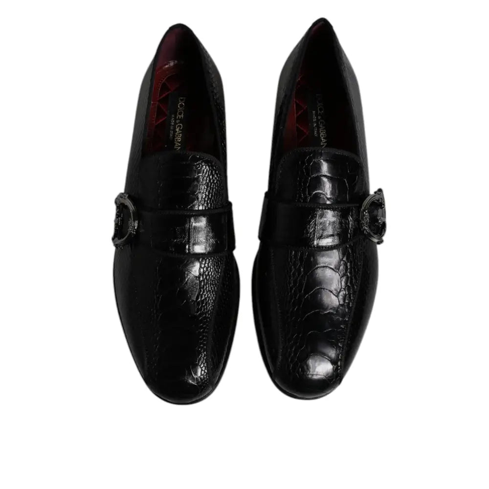 Dolce & Gabbana Black Exotic Leather DG Logo Loafers Formal Dress Shoes