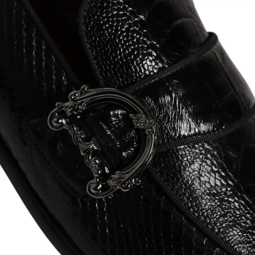 Dolce & Gabbana Black Exotic Leather DG Logo Loafers Formal Dress Shoes