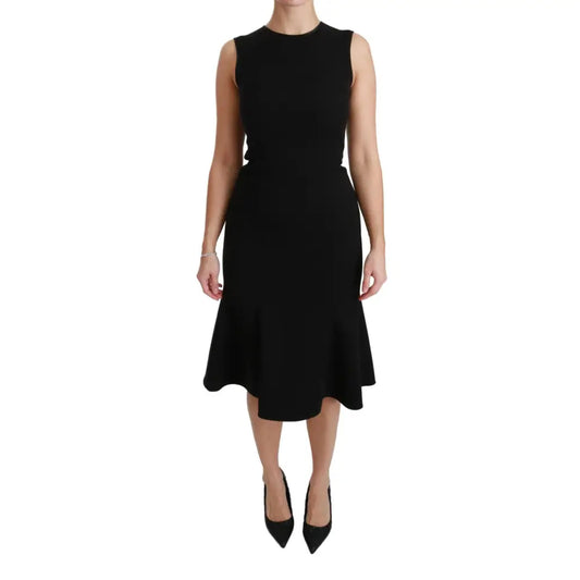 Dolce & Gabbana Black Fit Flare Wool Stretch Sheath Dress