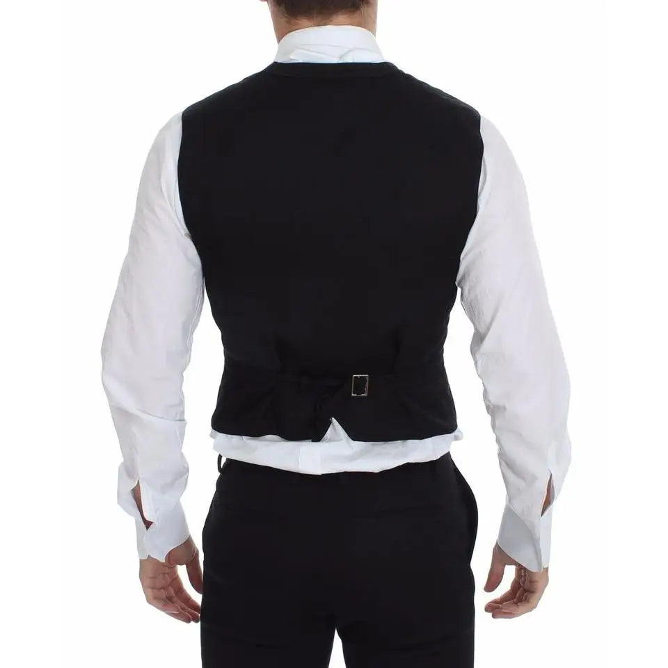 Dolce & Gabbana Black Flax Cotton Dress Vest Blazer