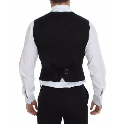 Dolce & Gabbana Black Flax Cotton Dress Vest Blazer