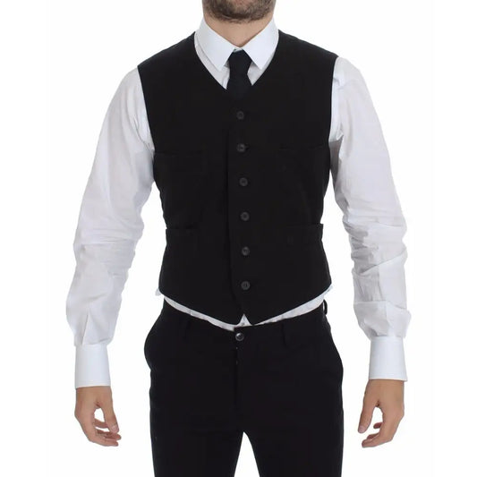 Dolce & Gabbana Black Flax Cotton Dress Vest Blazer