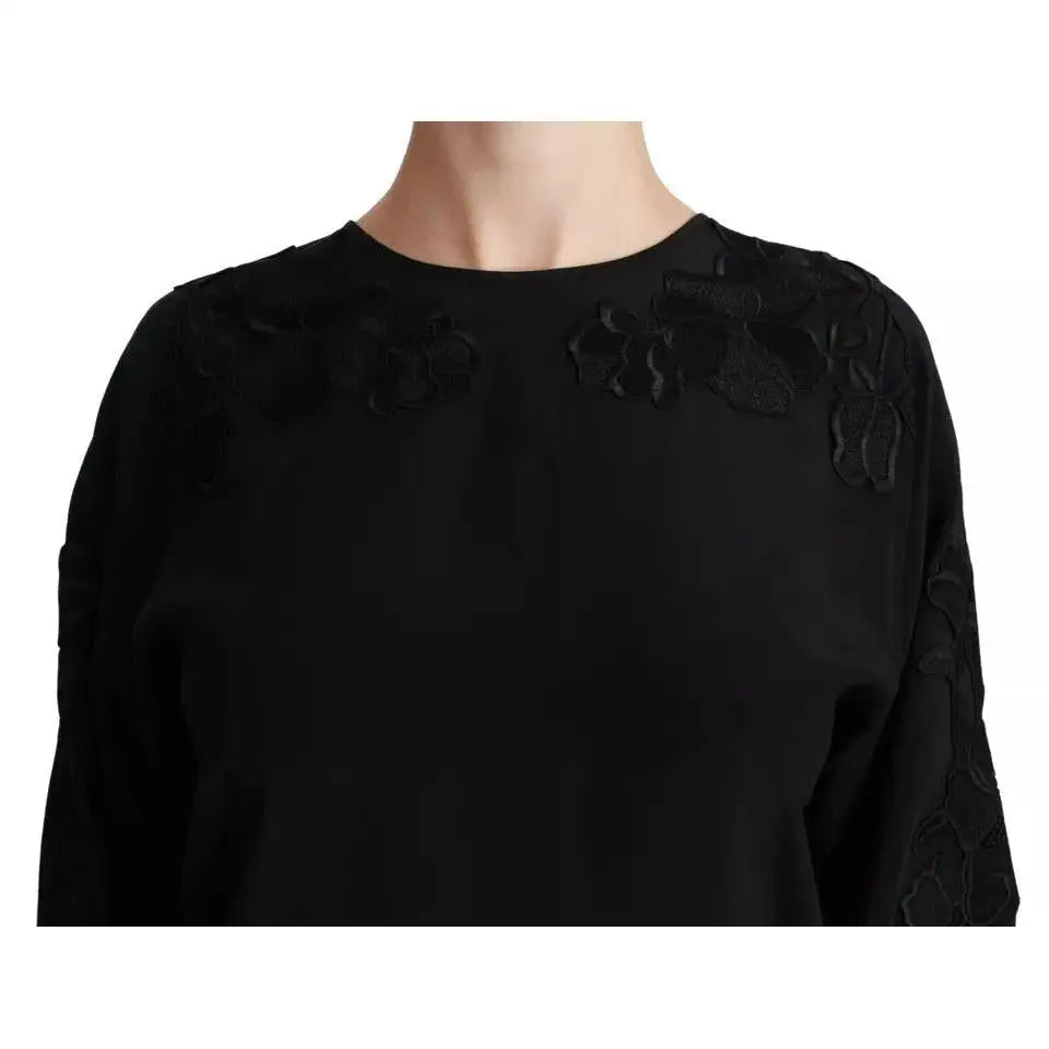 Dolce & Gabbana Black Floral Embroidered Blouse Silk Top