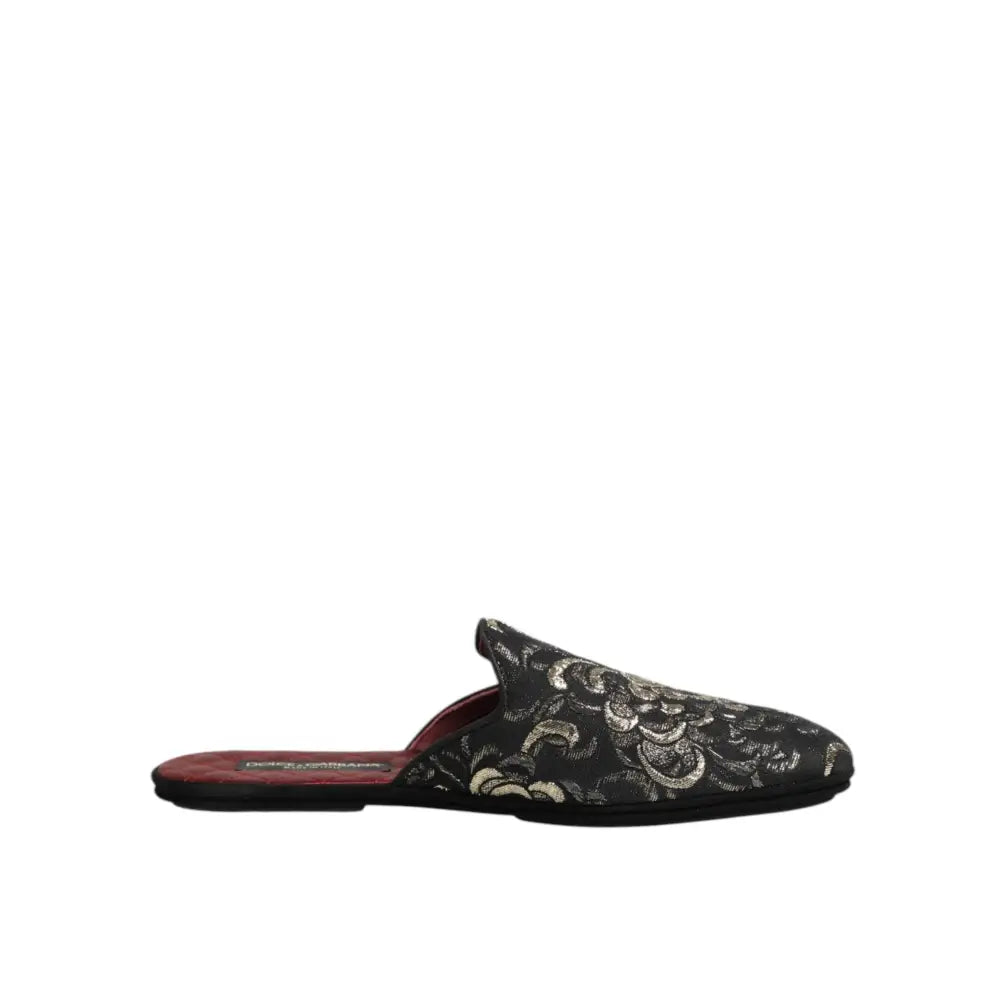 Dolce & Gabbana Black Floral Jacquard Slides Slippers Shoes