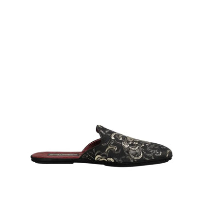 Dolce & Gabbana Black Floral Jacquard Slides Slippers Shoes