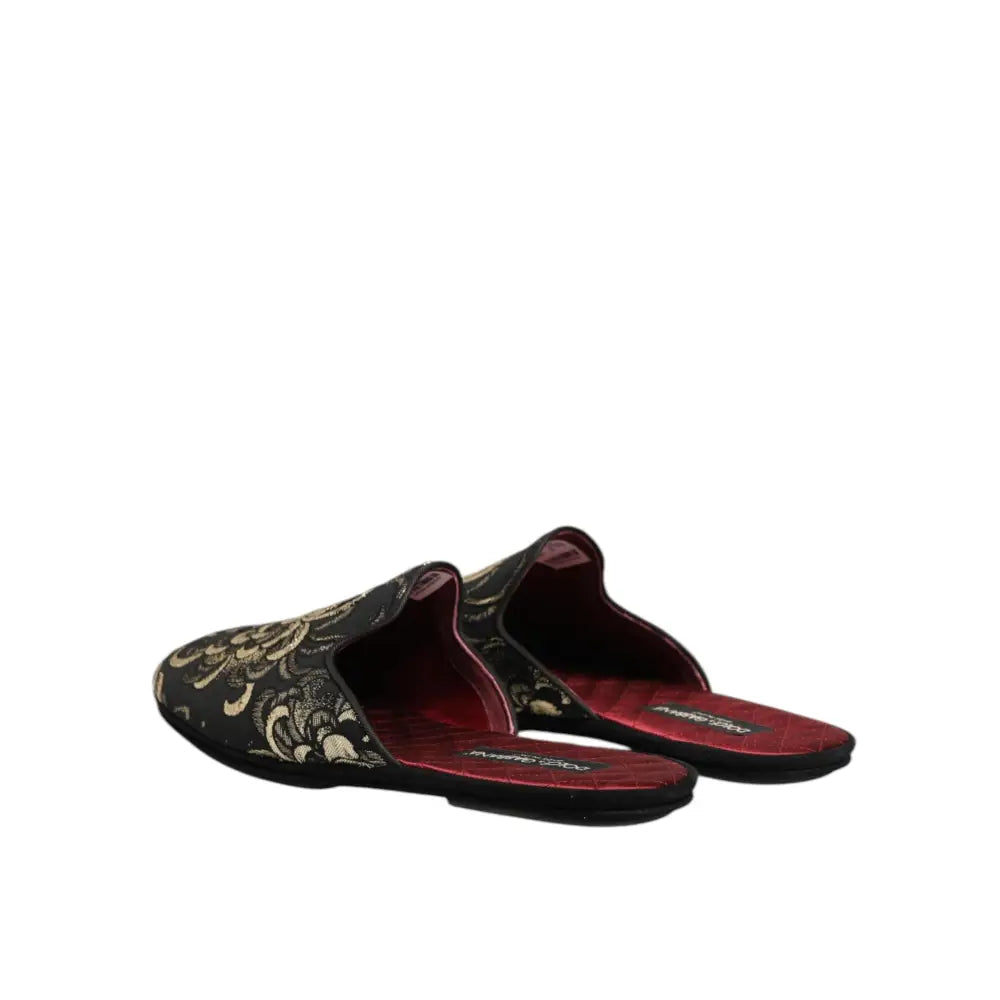 Dolce & Gabbana Black Floral Jacquard Slides Slippers Shoes