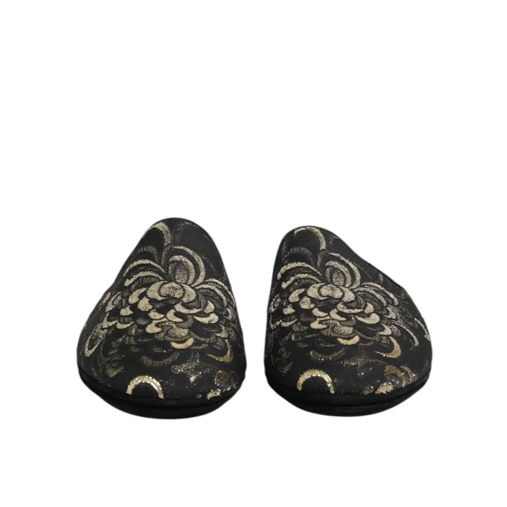 Dolce & Gabbana Black Floral Jacquard Slides Slippers Shoes