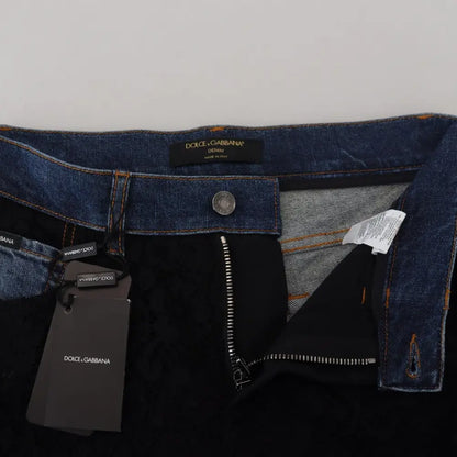 Dolce & Gabbana Black Floral Lace Front Skinny Denim Jeans