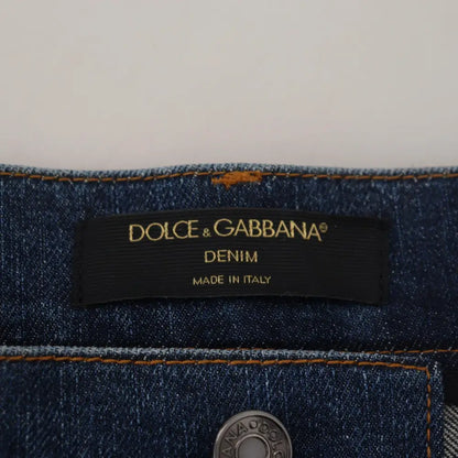 Dolce & Gabbana Black Floral Lace Front Skinny Denim Jeans