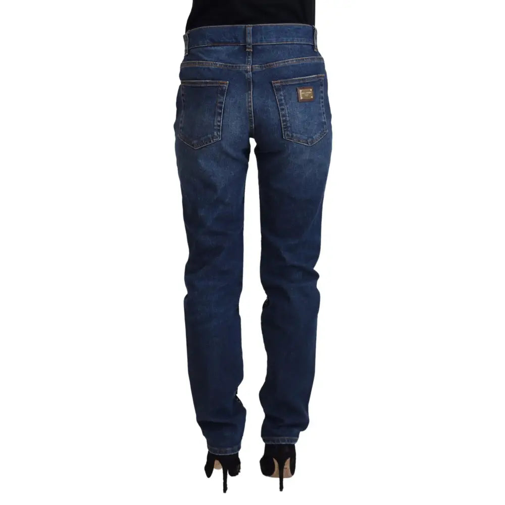 Dolce & Gabbana Black Floral Lace Front Skinny Denim Jeans