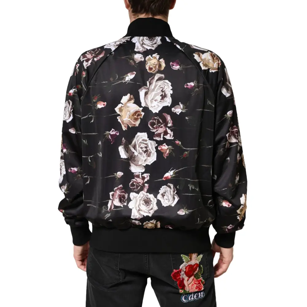 Dolce & Gabbana Black Floral Polyester Full Zip Bomber Jacket - Jakke