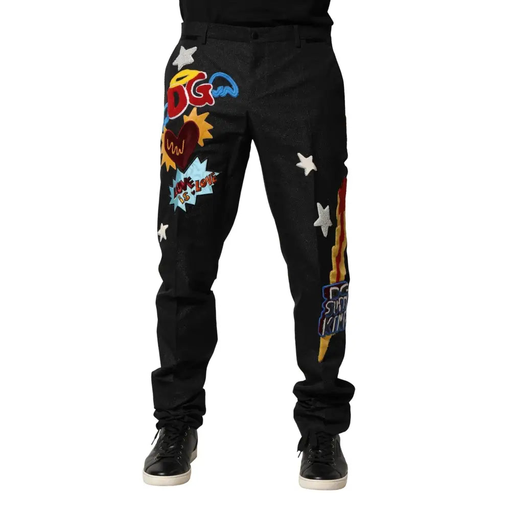 Dolce & Gabbana Black Graphic Embroidery Men Pants