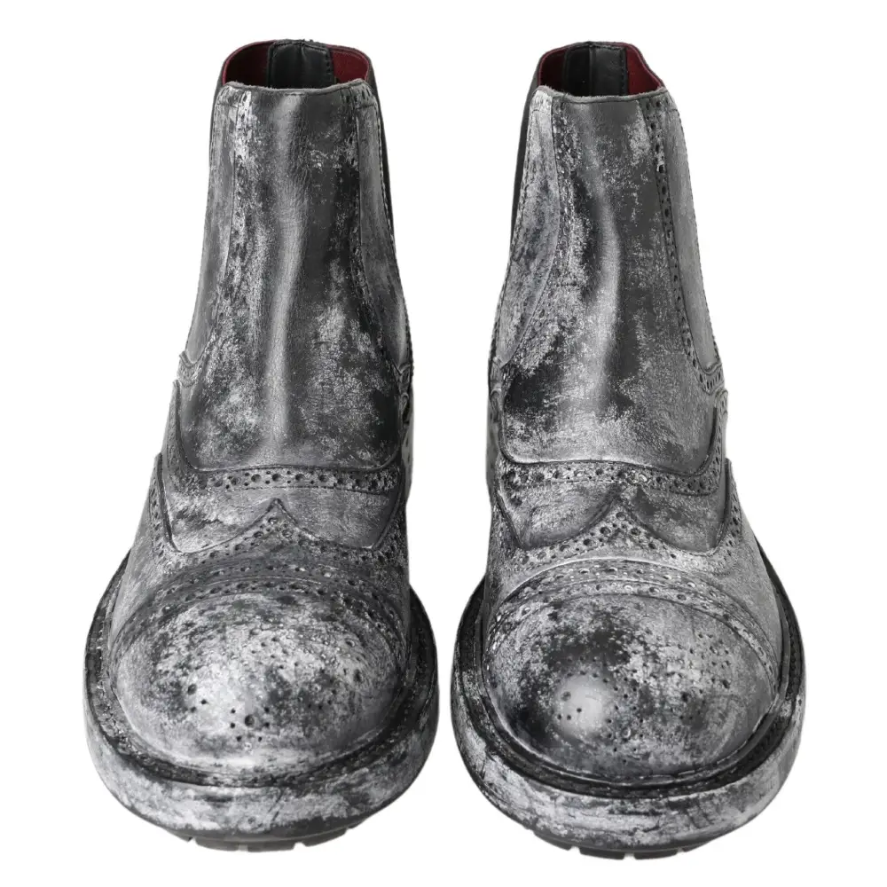 Dolce & Gabbana sølv slitage læder ankelstøvler med rød for, 100% originale