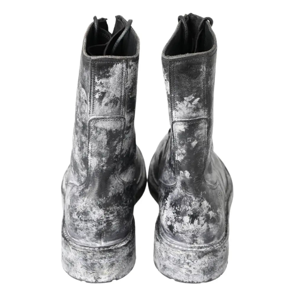 Dolce & Gabbana Black Gray Leather Mid Calf Boots Shoes