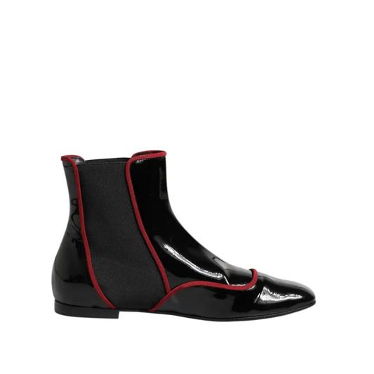 Dolce & Gabbana Gabbana Black Jackie buttoned chelsea boots i sort patentlæder med røde elastikpaneler og spids tå