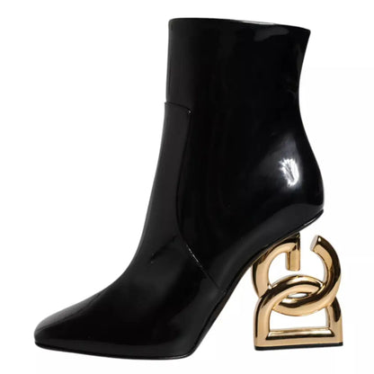 Dolce & Gabbana black jackie ankle boot med guld-logo hæl