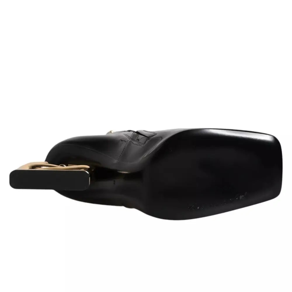 Dolce & Gabbana black jackie læder støvle med guldspænde og kvadrat tå