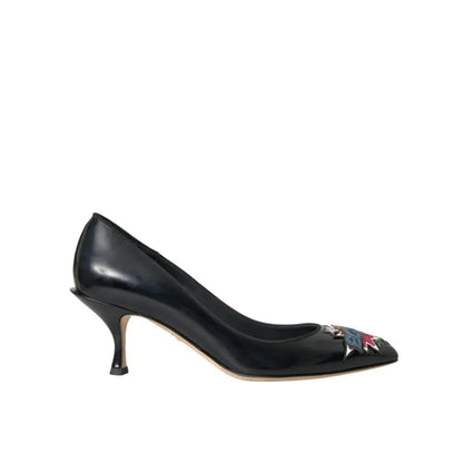 Dolce & Gabbana Black Leather BOOM Patch Heels Pumps Shoes