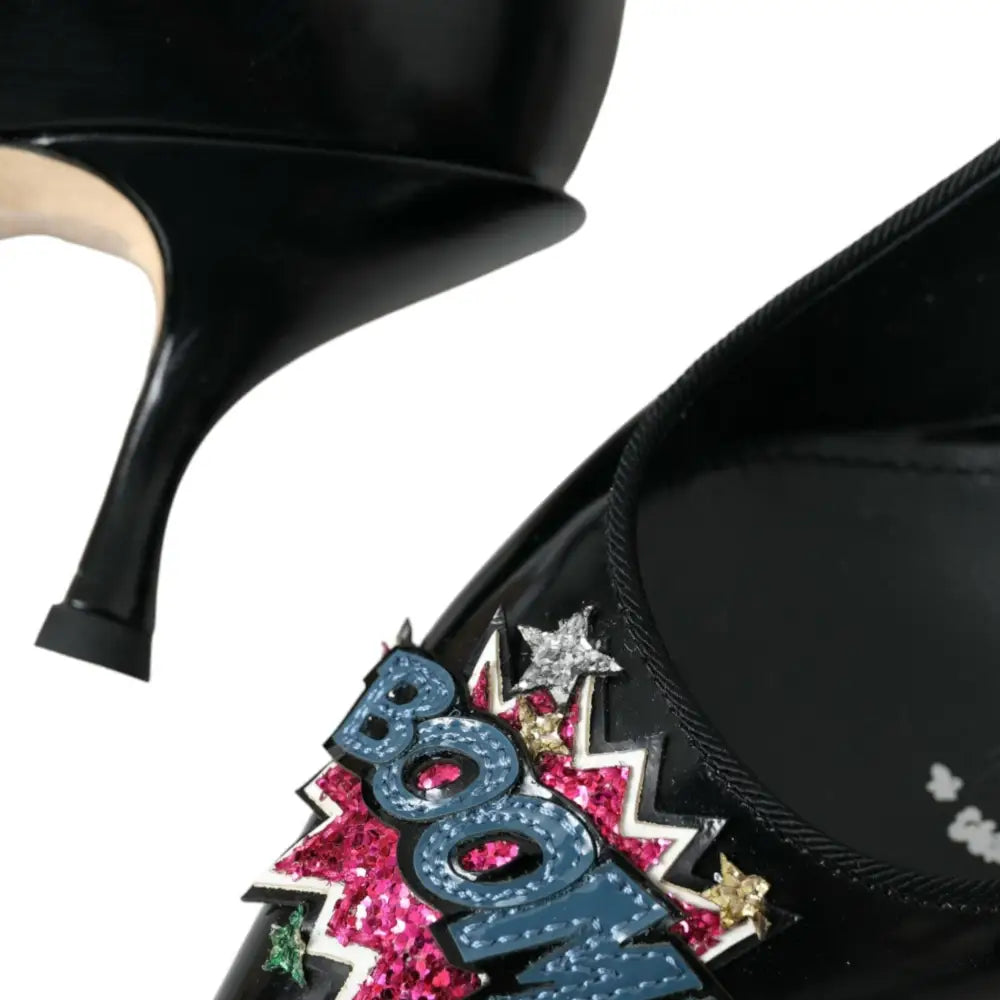 Dolce & Gabbana Black Leather BOOM Patch Heels Pumps Shoes