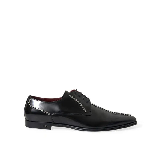 Dolce & Gabbana Black Leather Crystal Dress Formal Shoes