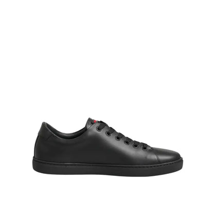 Dolce & Gabbana Black Leather Crystal Heart Low Top Sneakers Shoes
