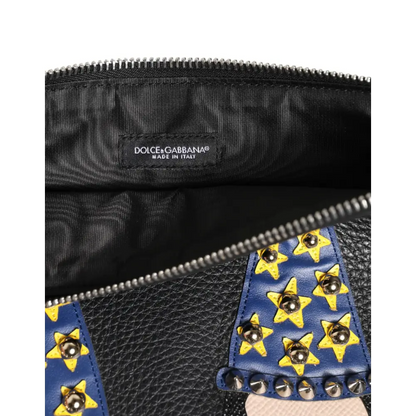 Dolce & Gabbana black leather clutch med gule stjerne-studs og nitter