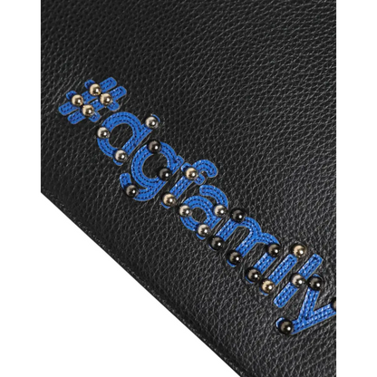 Dolce & Gabbana black leather clutch med blå #aglammy broderi og metalstuds