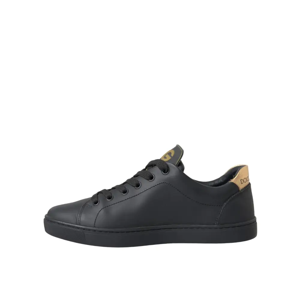 Dolce & Gabbana Black Leather Heart Embellished Sneakers Shoes - Sneakers