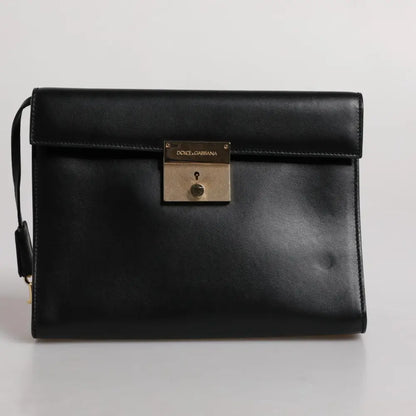 Dolce & Gabbana Black Leather Logo Plaque Document Briefcase Bag