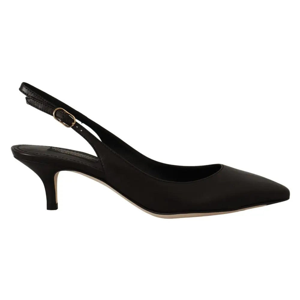 Dolce & Gabbana Black Leather Slingbacks Heels Pumps Shoes