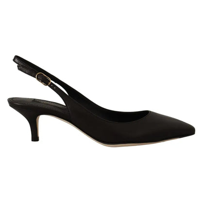Dolce & Gabbana Black Leather Slingbacks Heels Pumps Shoes