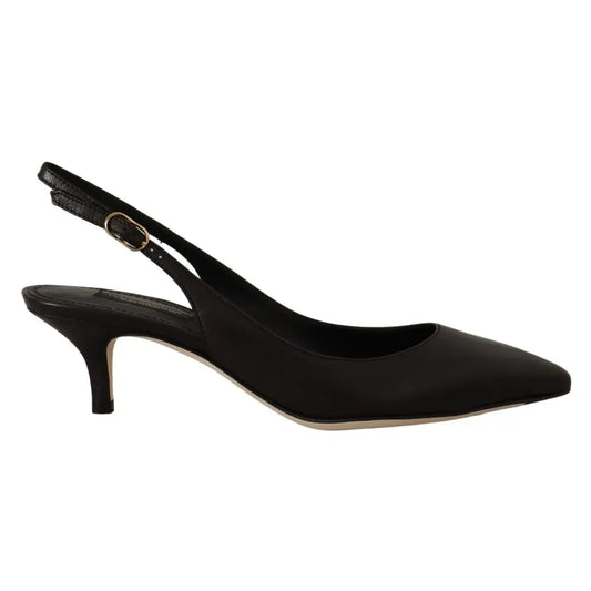 Dolce & Gabbana Black Leather Slingbacks Heels Pumps Shoes