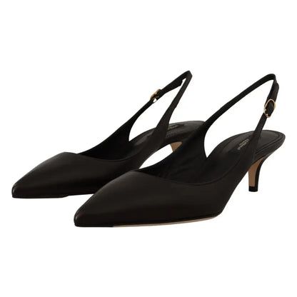 Dolce & Gabbana Black Leather Slingbacks Heels Pumps Shoes