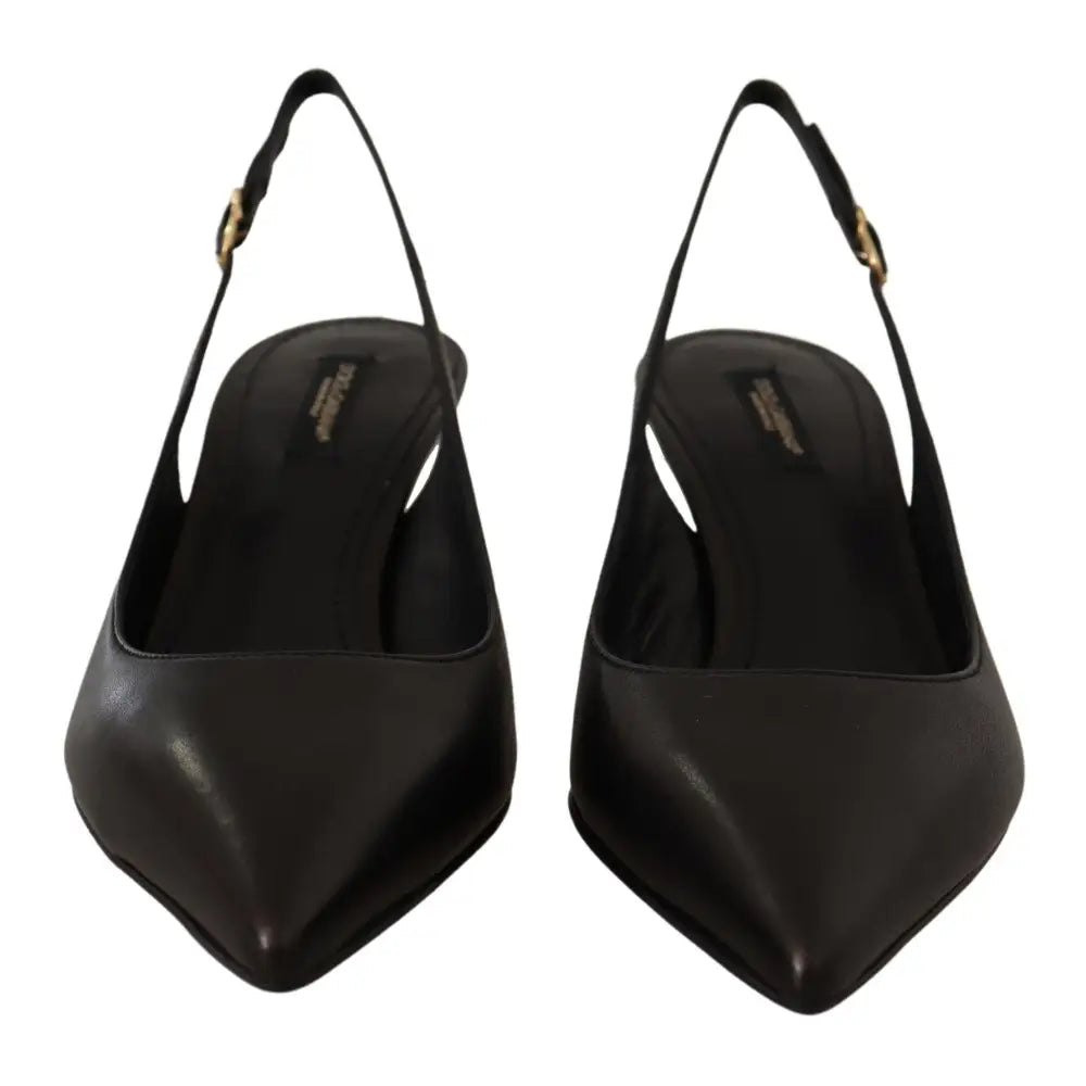 Dolce & Gabbana Black Leather Slingbacks Heels Pumps Shoes
