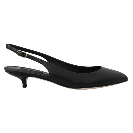 Dolce & Gabbana black leather slingbacks heels with gold buckle