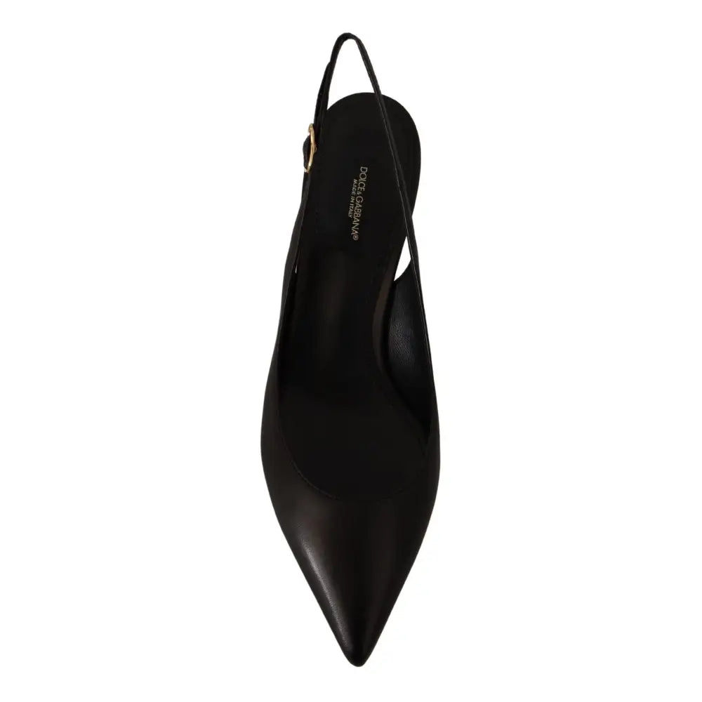 Dolce & Gabbana Black Leather Slingbacks Heels Pumps Shoes