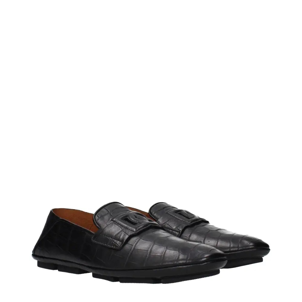 Dolce & Gabbana Black Leather Slip-On Loafers - Loafers