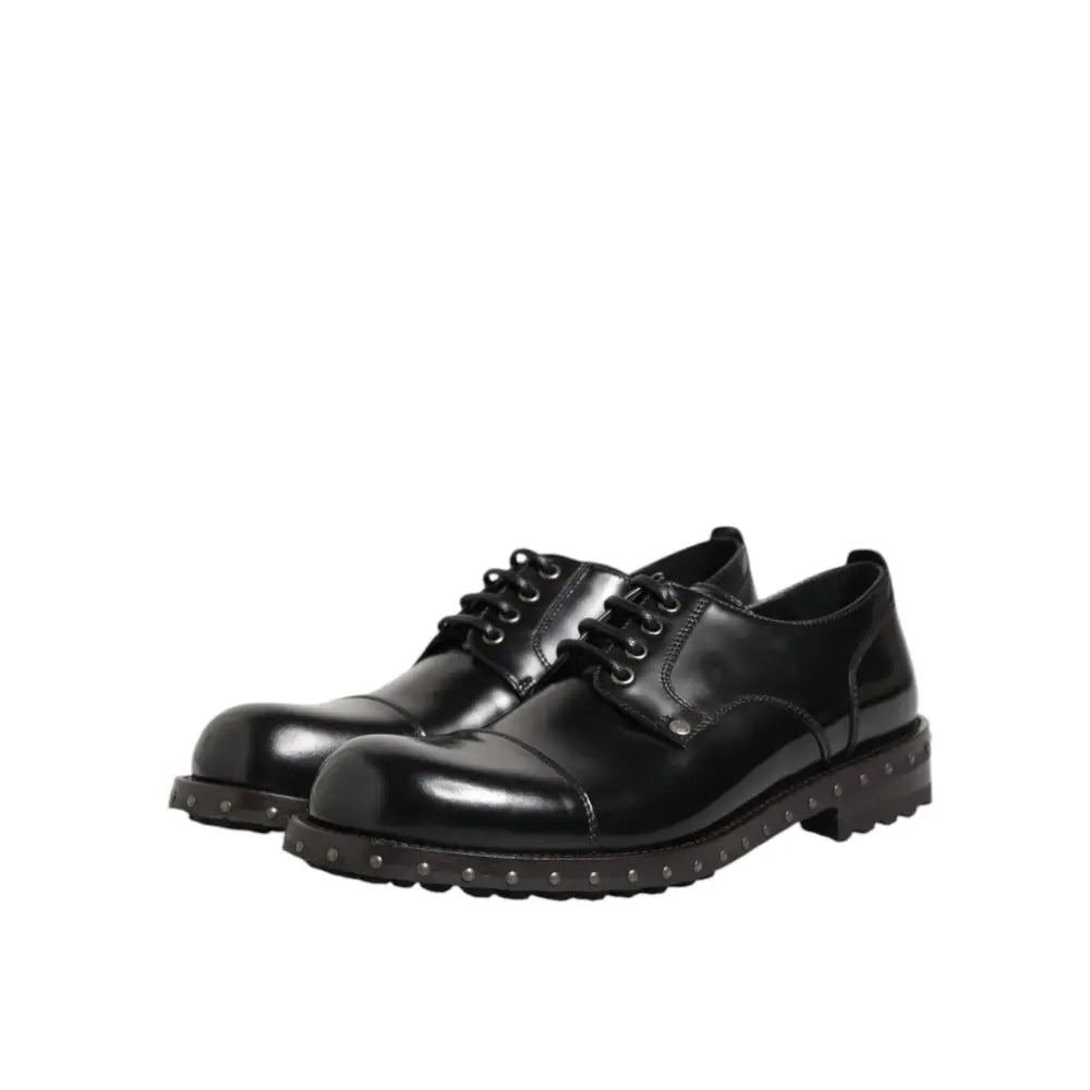 Dolce & Gabbana Black Leather Studded Men Formal Derby Shoes