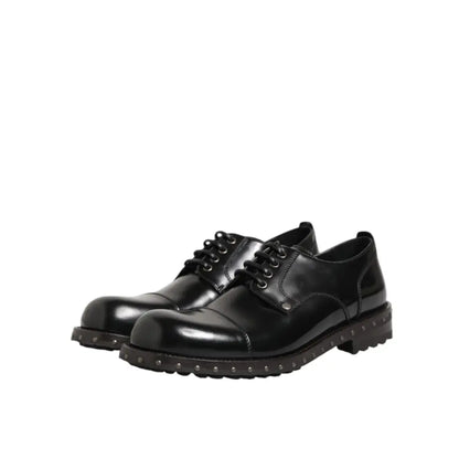 Dolce & Gabbana Black Leather Studded Men Formal Derby Shoes