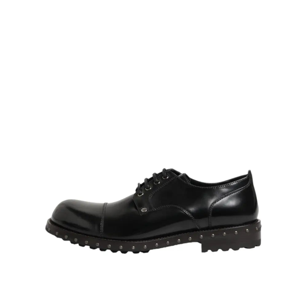 Dolce & Gabbana Black Leather Studded Men Formal Derby Shoes