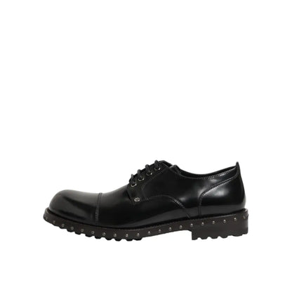 Dolce & Gabbana Black Leather Studded Men Formal Derby Shoes