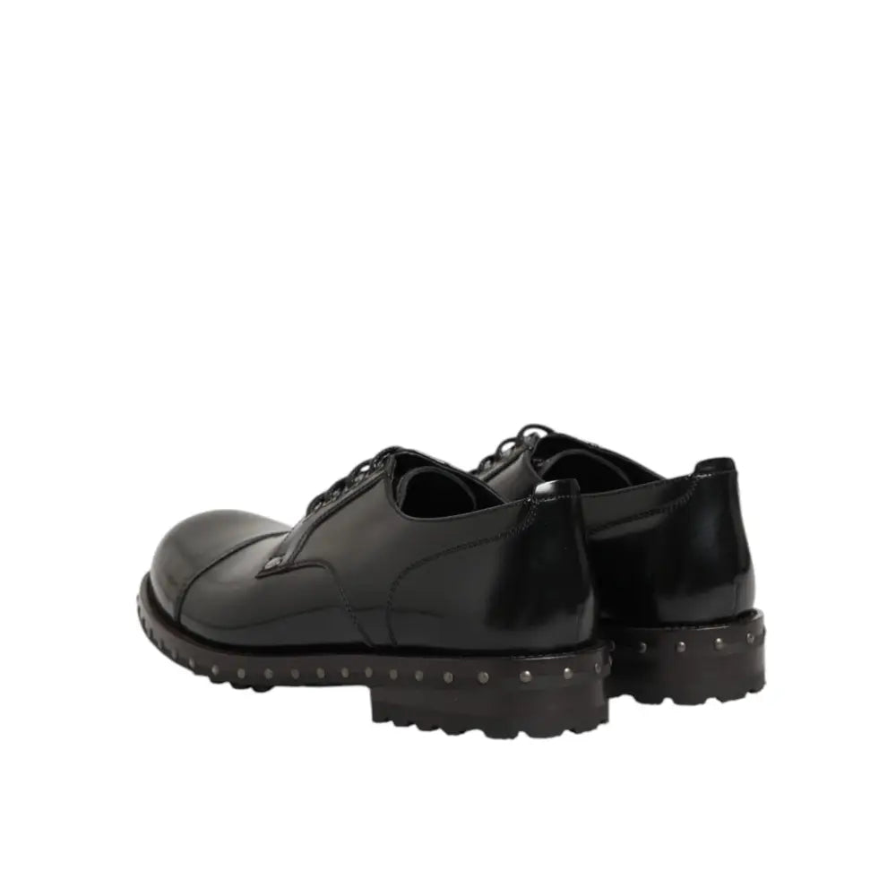 Dolce & Gabbana Black Leather Studded Men Formal Derby Shoes