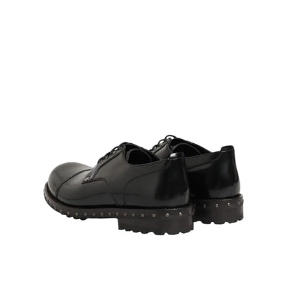 Dolce & Gabbana Black Leather Studded Men Formal Derby Shoes