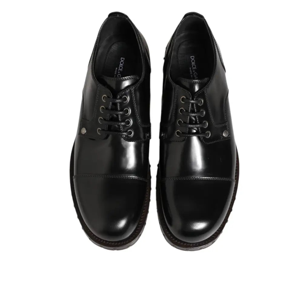Dolce & Gabbana Black Leather Studded Men Formal Derby Shoes