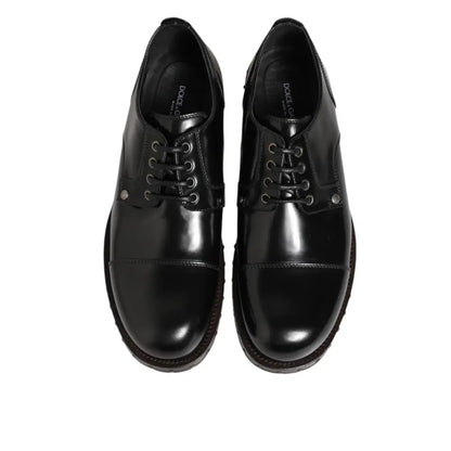 Dolce & Gabbana Black Leather Studded Men Formal Derby Shoes