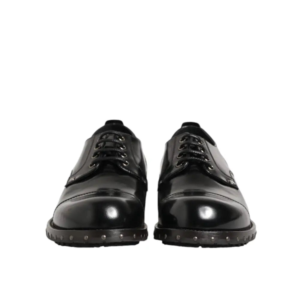 Dolce & Gabbana Black Leather Studded Men Formal Derby Shoes
